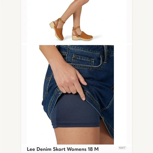 Lee Denim Skort Womens 18 M Beacon Blue Jean Skirt Short Fit Mid Rise - Picture 8 of 8